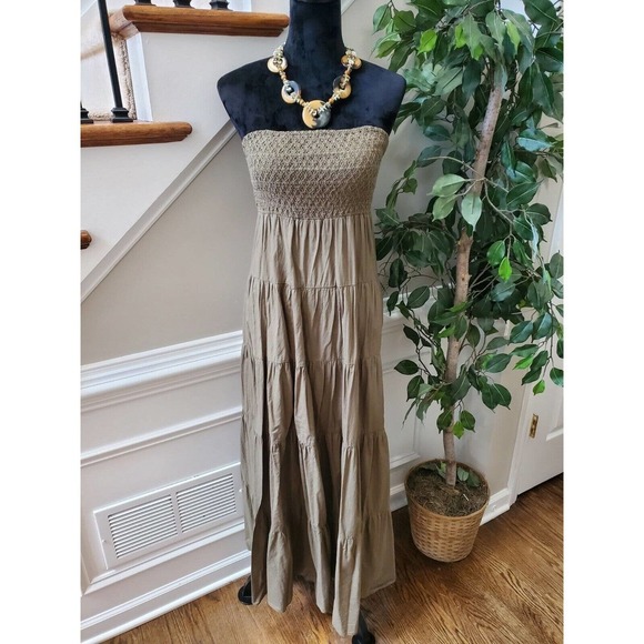 Mudd Women's Solid Brown 100% Cotton Off the Shoulder Long Maxi Dress Size Small - Picture 11 of 11